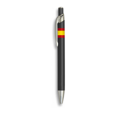 Bolígrafo Albainox de color negro, material aluminio, con Bandera Española + Logo a elegir, 13,8 cm de longitud, 03069