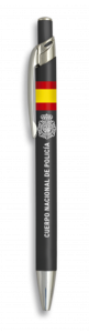 Bolígrafo Albainox de color negro, material aluminio, con Bandera Española + Logo a elegir, 13,8 cm de longitud, CNP, 03069GR255