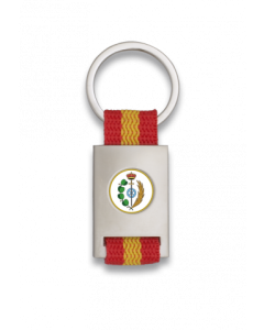 Llavero Rectangular personalizado Martinez Albainox de metal cromado color plata con Cinta Bandera de España en caja de presentación 09431GR1047