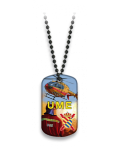 Chapa militar con cadena de bolas UME, en impresión 3D, dimensiones 2,8 x 5 cm