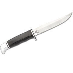 Buck Knives STE-0105BKS Cuchillo De Caza Pathfinder con hoja fija de 12.7cm  de acero 420HC con mango  Fenólico de color negro. Incluye funda de cuero negro