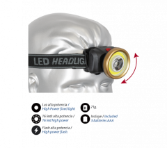 Linterna frontal para cabeza Albainox, potencia de 200 lms, 16 LED de alta potencia, incluye 3 pilas AAA