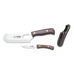 Set macheta y cuchillo de monteria Cudeman 161-R M/Roja Montería Hojas de 15 y 8 Cm. en acero 440 Incluye Funda
