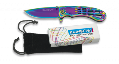 Navaja Rainbow Telaraña con Hoja de acero inox de 7 cm, Mango de aluminio y sistema de apertura FOS. incluye Funda Terciopelo y caja a color 