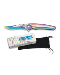 Navaja Rainbow de apertura FOS, hoja de 7,7 cm de acero inox, mango de acero, funda de terciopelo
