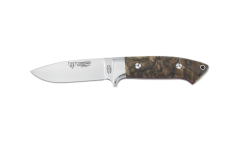 Cuchillo de caza Cudeman Akeley 254-G, con funda de cuero, hoja de 10 cm, espesor 4 mm, estructura enterizo + tarjeta multiusos