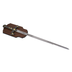 Espada Templaria de 119 cms de tamaño con hoja de acero, incluye soporte, acabado níquel en el pomo