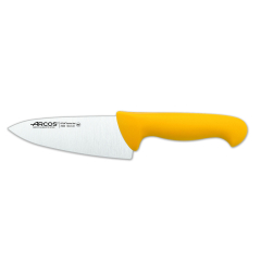 Cuchillo de cocinero Arcos Colour - Prof  292000 de acero inoxidable Nitrum y mango ergonómico de Polipropileno de color amarillo y hoja de 15 cm, funda display
