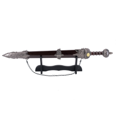 Espada romana Spatha de caballería 29359, con acabados en níquel en pomo, guarda y empuñadura, tamaño total 80 cm, hoja de acero, con funda y soporte