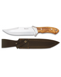 Cuchillo de Caza con Mango de Olivo y Hoja de Acero 440 de 17 cm. Incluye funda de piel 31657