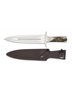 Cuchillo de Remate - Rematador Mango Ciervo hoja de 23.5 cm, tamaño total 37cm incluye funda de piel 
