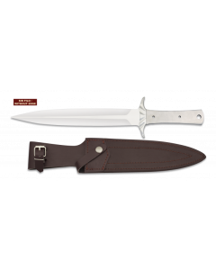 Cuchillo de caza Fornitura, hoja de 24,5 cm de acero inox, tamaño total de 36 cm con espesor de 4,8 mm, sin filo, con funda de piel