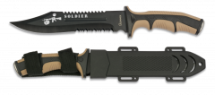 Cuchillo Albainox Soldier, mango de ABS, hoja de acero inox de 19 cm, color coyote, con funda rígida