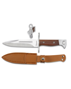Cuchillo Bayoneta Albainox, incluye funda de piel, hoja de acero inox de 14,5 cm, mango de madera
