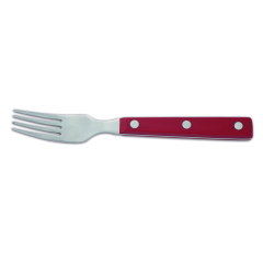 Tenedor chuletero Arcos de Mesa 374722 monoblock de una pieza de acero inoxidable 18/10 , mango de color rojo y hoja de 9 cm en caja