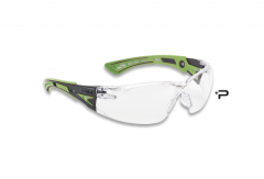 Gafas Airsoft Bollé Rush, color verde y negro, cristal incoloro, protección superior, puente nasal antideslizamiento