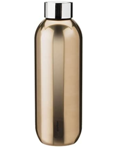Stelton Keep Cool - Botella térmica de doble pared, diseño moderno, para agua, bebidas frías y calientes, café, té, 0,6 litros, color negro dorado oscuro
