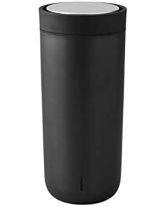 Stelton To-Go Click - Taza térmica de doble pared, sin óxido, a prueba de fugas, con tapa Smart Click, bebidas frías y calientes, 0,4 litros, color negro metálico