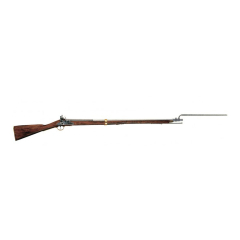 Réplica del fusil inglés Mosquetón Land Pattern "Brown Bess"de Inglaterra año 1722, fabricada en madera y metal con mecanismo simulador de carga y disparo.