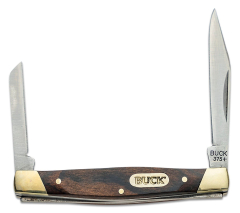 Buck Knives STE-0375BRS Navaja de bolsillo Deuce con dos hojas cerrada Trio con dos cuchillas satinadas de acero inoxidable 420J2, de 6.7cm con mango de madera con refuerzos de plata de níquel . 