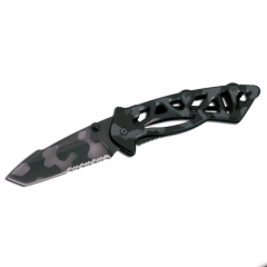 Buck Knives STE-0870CMX Navaja Táctica Bones® Tiger Stripe dentada con hoja de acero inoxidable 420HC diseño de camuflaje de 7,7 cm Clip para cinturón
