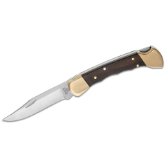 Buck Knive STE-0110BRSFG Cuchillo Folding Hunter Finger Grooved hoja de 9,5 cm acero inoxidable  420HC, mango Madera de ébano crelicam. Incluye funda de cuero negro