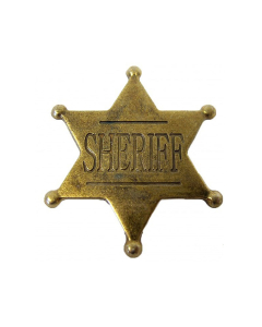 Réplica de placa de Sheriff de 6 puntas fabricada en metal, con aguja para su sujeción 