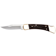 Buck Knive STE-0110BRS  Cuchillo plegable de Caza Folding Hunter hoja de 9,5 cm Acero inoxidable 420HC  Mango Madera de ébano crelicam. Incluye funda de cuero genuino de color negro 