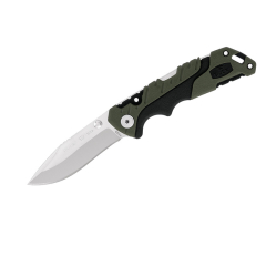 Buck Knives STE-0661GRS Navaja de Caza plegable Folding Pursuit Small, de hoja fija Drop Point  en acero inox 420HC de 7,62 cm con mango de polímero, caucho negro/verde y con funda negra de poliéster 