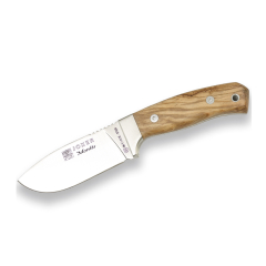 Cuchillo de monte Joker "Montés" CO18, hoja de 10 cm, enterizo, mango de madera de olivo, herramienta de pesca, caza, camping y senderismo
