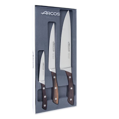 Arcos Set de 3 piezas de Cuchillos de Cocina de la serie Natura con mango negro y hoja de Acero Inoxidable NITRUM®