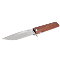 Buck Knives STE-0256BRS Cuchillo de Supervivencia Decatur con hoja fija de acero inoxidable 7Cr  satinada de 8,9 cm y mango madera de Guibourtia Ehie, con clip de bolsillo de acero inoxidable