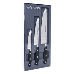 Arcos Set de 3 piezas de Cuchillos de Cocina de la serie Riviera con mango negro y hoja de Acero Inoxidable NITRUM®   