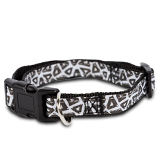 Collar para perros "Black & White", hecho de nylon negro, anilla de metal cromado, ajustable, disponible en dos medidas