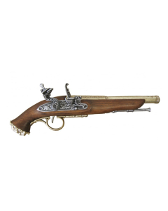  Réplica Pistola de Chispa Pirata del Siglo XVIII de 36 cm fabricada en metal y madera con mecanismo simulador de carga y disparo, no funciona, para decoración
