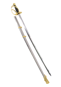 Espada 12616 Modelo de sable español, pomo y guarda de color níquel, empuñadura de color negro con detalles en níquel, tamaño total de 95 cm, hoja de acero, con funda metálica