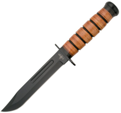 Cuchillo táctico Third 11593 con hoja de acero 420 de 17,7 cm en negro, mango de cuero prensado, cuchillo con funda de cuero incluida.