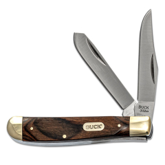 Buck Knives STE-0382BRS Navaja de Caza  Trapper con cuchilla clip y spey de acero 420J2, de 7cm con mango de Papel de madera de color marrón.