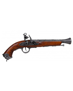 Replica de pistola de Pista Pirata Italiana del Siglo XVIII, fabricada en metal y madera con mecanismo simulador de carga y disparo. no funciona, para decoración