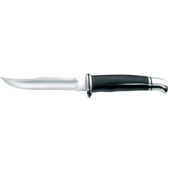 Buck Knive STE-0102BKS Cuchillo de Caza Woodsman® con hoja de 10,2 cm de Acabado satinado, Acero inoxidable 420HC y Mango Fenólico, negro. Incluye funda de cuero genuino negro 
