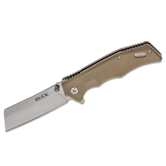 Buck Knive STE-0252TNS Cuchillo Plegable 252 Trunk con cuchilla de Hoja Lisa de 7,3 cm de acero inoxidable 7Cr y Mangos G10 de color arena. Con clip de bolsillo Tip-Up Rigth Carry