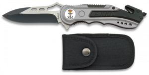 Couteau spécial de sécurité Martinez Albainox Albainox Albainox Albainox avec aluminium mango et lame en acier inoxydable de 8,1 cm. Comprend un cutter, une ceinture de sécurité, une pointe de brise-verre et une housse en nylon 19461GR1038