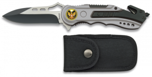 Couteau spécial de sécurité Martinez Albainox Albainox Albainox Albainox avec aluminium mango et lame en acier inoxydable de 8,1 cm. Comprend un couteau, une ceinture de sécurité, une pointe de brise-verre et une housse en nylon 19461GR1049