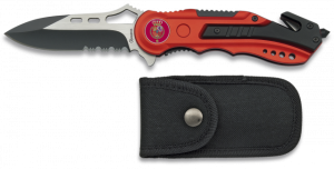 Navaja Seguridad Cuerpos Especiales Martinez Albainox con hoja de acero inoxidable de 8.1 cm. Incluye punta rompevidrio, cutter cinturón de seguridad y Funda de nylon 19495GR1060