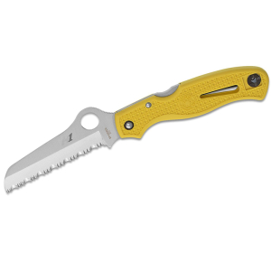 Faca dobrável Spyderco STE-C89SYL Atlantic Lâmina serrilhada SpyderEdge Sal SpyderEdge feita de aço H1 ultra resistente à corrosão 9,4 cm de comprimento com punhos FRN Amarelos - Incluindo clipe ambidestro
