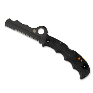 Spyderco STE-C79PSBBK Navaja Táctica Assist con punta carburo, hoja negra combinada de acero VG-10 de 9,4 cm de largo y mango FRN de color negro. Clip para colgar ambidiestro, silbato