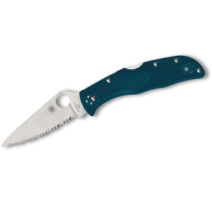 Spyderco STE- C243FSK390  Navaja plegable Endela Lightweight hoja dentada SpyderEdge de Acero K390 Microclean de 8,7 cm de acabado satinado y mango FRN  en color azul marino. Incluye clip de bolsillo ambidiestro