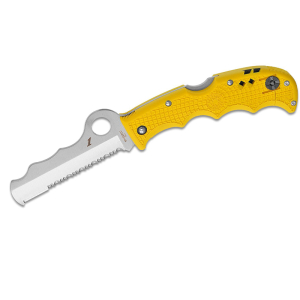 Faca de Assistência Táctica Spyderco STE-C79PSYL Lâmina combinada de aço H-1 de 9,3 cm de comprimento e cabo FRN amarelo. Clipe para pendurar ambidextro