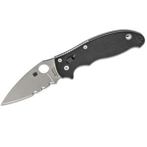 Spyderco STE-C101GPS2 Navaja plegable  Manix 2 de Hoja combinada satinada en acero CPM S30V de 9,8 cm de longitud y mango G10 de color negro . Incluye clip de bolsillo reversible