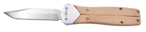 Navaja Third N126H, navaja con mecanismo de apertura particular, acero 420, mango de madera de haya y virola de acero brillo espejo, 9 cm de hoja, color madera y acero